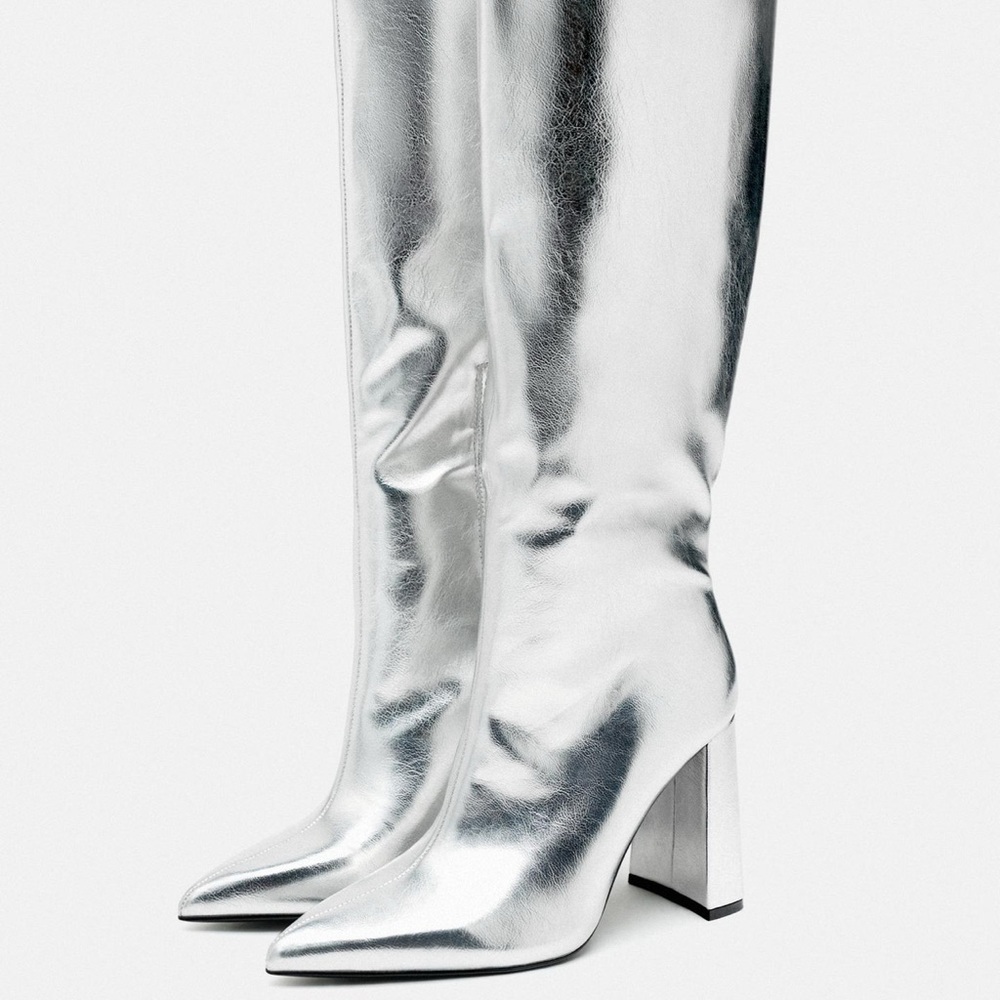 ZARA METALLIC KNEE HIGH BOOTS